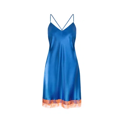 Vavi Studio Women's Blue / Orange Sapphire Satin Lace Slip Dress