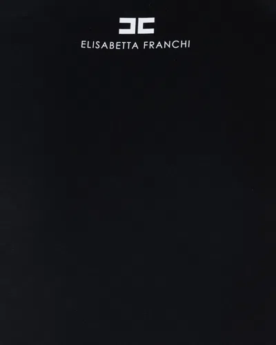 Elisabetta Franchi T-shirt In Jersey Di Cotone Con Logo Gioiello Nera In Black