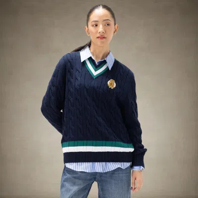 Members Only Women's Cable Knit Cricket Sweater In Blue