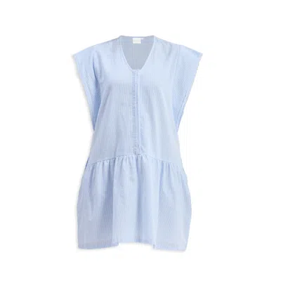 Reistor Oversized V-neck Short Dress With Concealed Placket In Blue