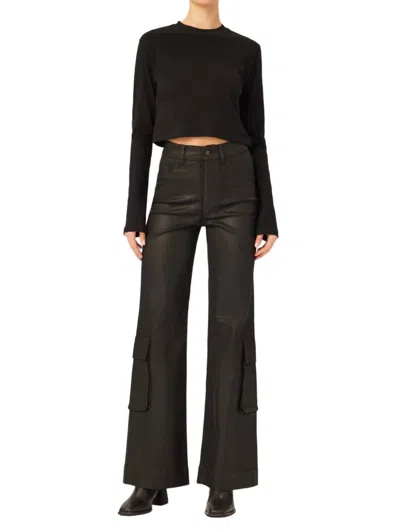 Dl1961 - Women's Hepburn Wide Leg High Rise Jean In Black Coated Cargo In Black