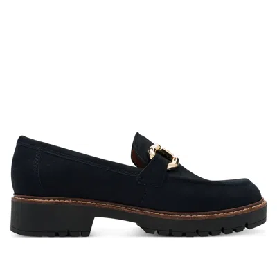 Tmrs Tamaris Womens Navy Blue Leather Loafers Slip-on Platform Shoes