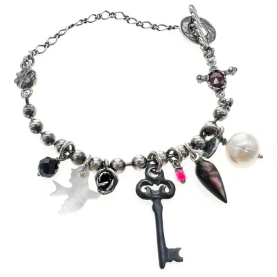 Gem Kingdom Men's Silver / Black / Red Back To The Future - Sterling Silver Bracelet With Key