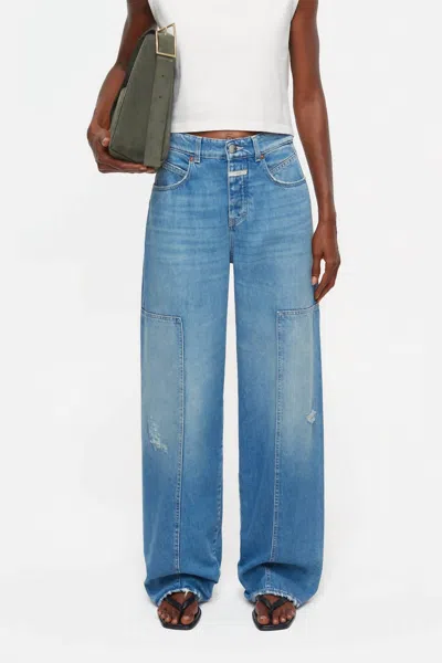Closed Nikka Wide Leg Jean In Blue Denim In Blue