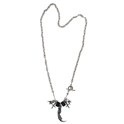 Gem Kingdom Men's Silver / Black Rebel Rebel - Sterling Silver Necklace Falcon Claw