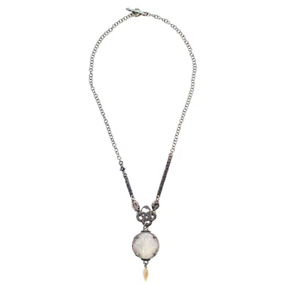 Gem Kingdom Women's White / Silver Back To The Future - Sterling Silver Necklace With Carved White Mother Of Pea