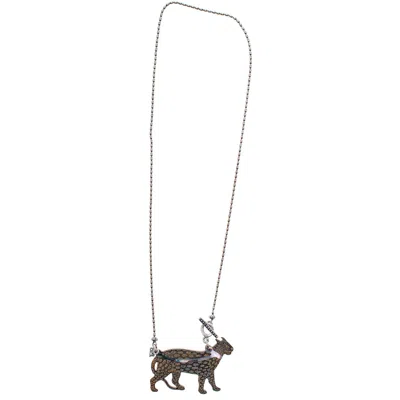 Gem Kingdom Women's Black / Silver Back To The Future - Engraved Horn Panther Necklace