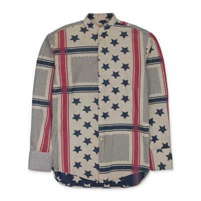 424 On Fairfax Multi Tunic American Flag Button-down Shirt In Gray