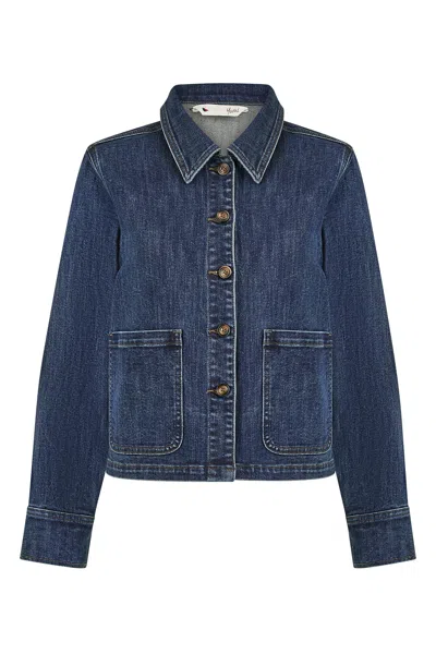 Yumi Women's  Blue Denim Jacket With Patch Pockets
