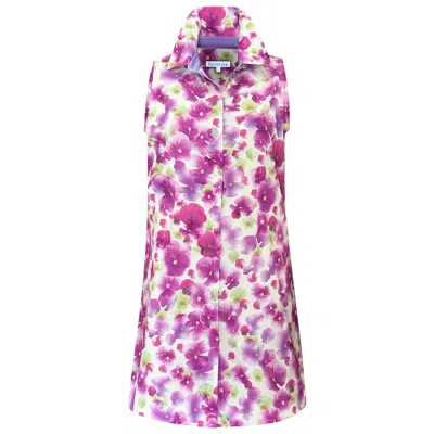 Perlavera Women's Purple / White Carmina Violet Flowers Printed Cotton Sleeveless Slim Fit Mini Dress In Pink