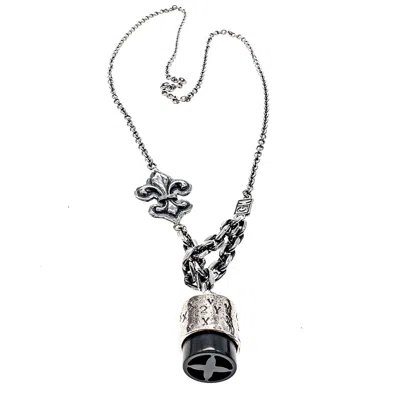 Gem Kingdom Men's Black / Silver Rebel Rebel - Sterling Silver Necklace With Ebony
