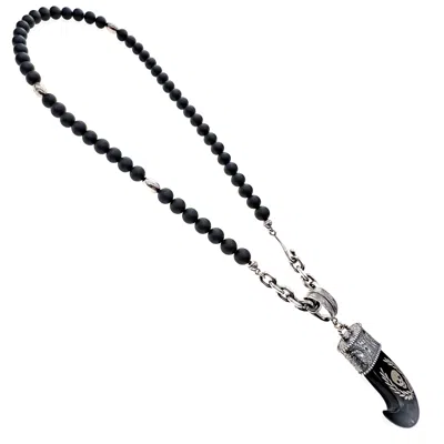 Gem Kingdom Men's Black / Silver / White Rebel Rebel - Sterling Silver Necklace With Onyx & Horn