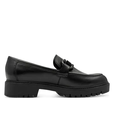 Tmrs Tamaris Womens Black Leather Loafers Slip-on Platform Shoes