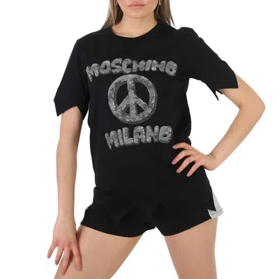 Moschino X The Flintstone Black Organic Cotton Logo Print T-shirt In Black