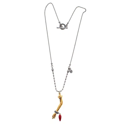Gem Kingdom Women's Red / Gold / Silver Back To The Future - Sterling Silver Necklace With Golden Arm