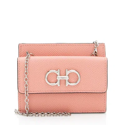 Ferragamo Leather Gancini Card Holder On Chain