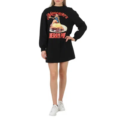 Moschino Black Cherry Pie Print Long-sleeve Jumper Dress In Black