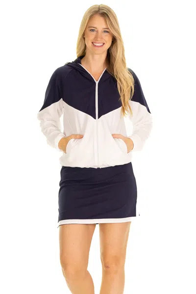 Duffield Lane The Active Pique Hillary Hoodie In Navy And White Colorblock