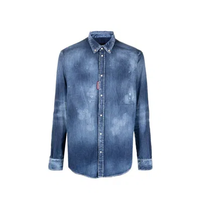 Dsquared2 Distressed Effect Denim Shirt Men In Blue