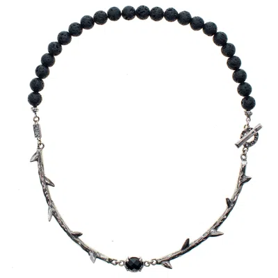 Gem Kingdom Women's Black / Silver Rebel Rebel - Sterling Silver Necklace With Vulcanic Lava Beads & Onyx