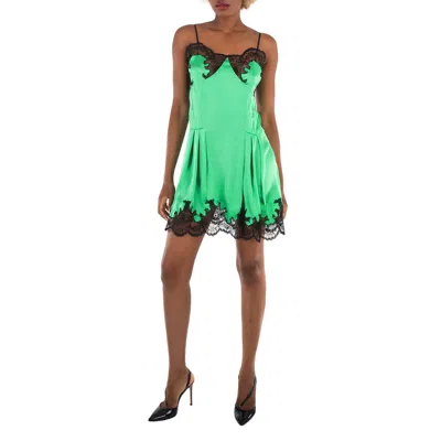 Rabanne Satin Lace Trimmed Sleeveless Mini Dress In Green