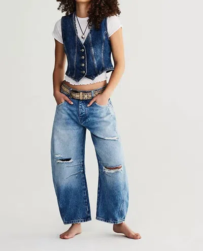 Free People Good Luck Mid-rise Barrel Jeans In Barnyard Blue In Blue