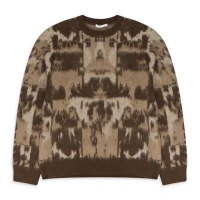 Helmut Lang Camel Jacquard Crewneck Sweater In Brown