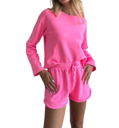 Bobi Wide Sleeve Boxy Sweatshirt In Neon Pink In Pink