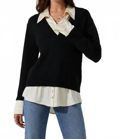 Astr Jianna Mixed Media Layered Sweater In Black In Multi