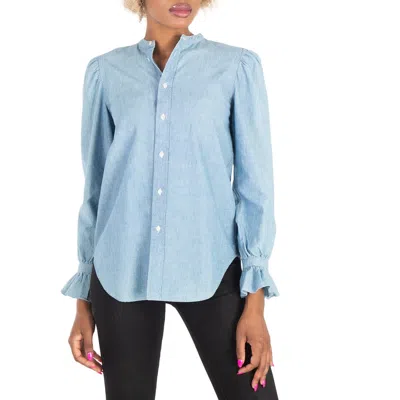 Polo Ralph Lauren Puff-sleeve Frill-trimmed Denim Shirt In Blue