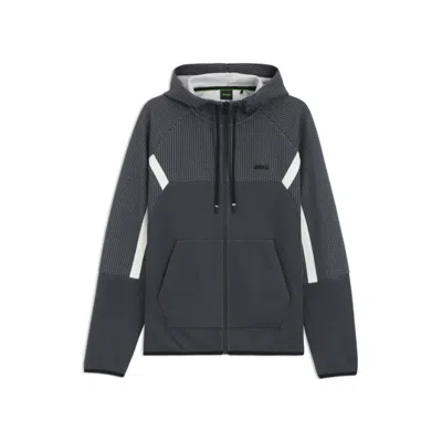 Hugo Boss Regular-fit Zip-up Hoodie In Quilted Jacquard In Gray