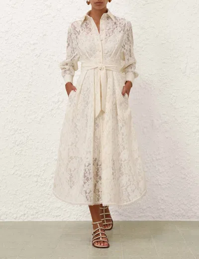 Zimmermann Dawning Tuck Midi Dress In Cream In White