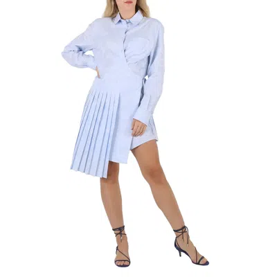 Off-white Wave Print Asymmetrical Pleated Dress In Blue