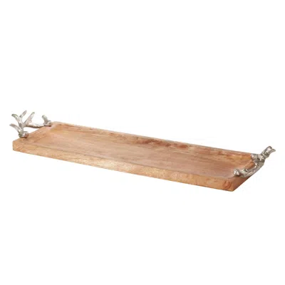 Saro Country Antler Handle Tray In Charm Wood