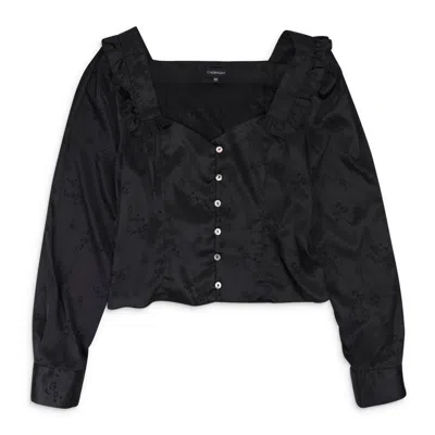 Callipygian Black Jacquard Button Blouse In Black