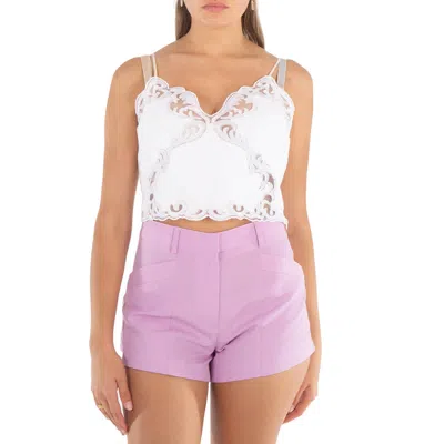 Alexander Wang Ladies White Lace Embroidered Cropped Cami Top In White