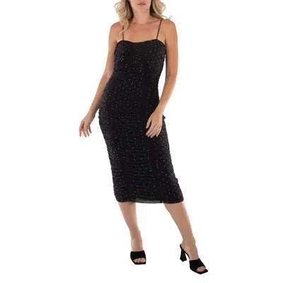 Rotate Birger Christensen Black Ruched Crystal Mesh Midi Dress In Black