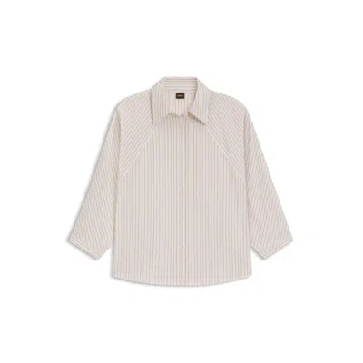 Hugo Boss Relaxed-fit Blouse In Striped Cotton Poplin In White