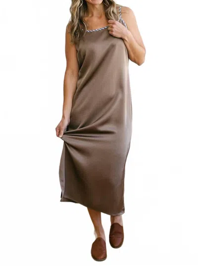 Things Between Good Graces Midi Slip Dress In Mocha In Brown