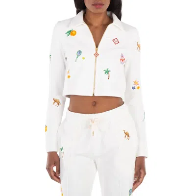 Casablanca Elements En Crayon Cropped Jacket In White