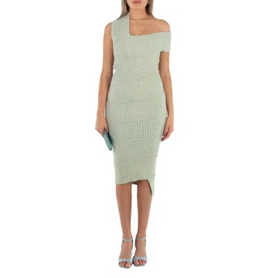 Mm6 Maison Margiela Ladies Grey Asymmetric Rib-knit Midi Dress In Green