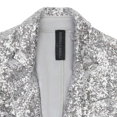 Norma Kamali Overlapping Sequin Single Breasted Silver Jacket In Metallic