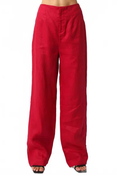 Olivaceous Blair Linen Pant In Red In Red