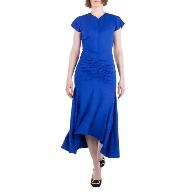 Victoria Beckham Ruched Asymmetric Midi Dress, Brand Size 8 (us Size 4) In Blue