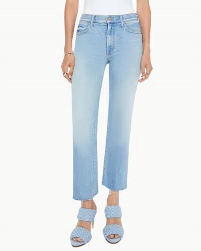 Mother Kick It Ankle Fray Straight Leg Jeans In Can You Dig It In Blue