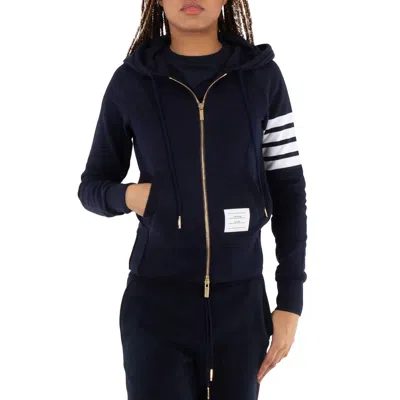 Thom Browne Navy 4-bar Loopback Full Zip Hoodie In Black