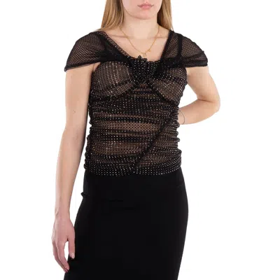 Self-portrait Self Portrait Rhinestone Embellished Fishnet Bardot Top