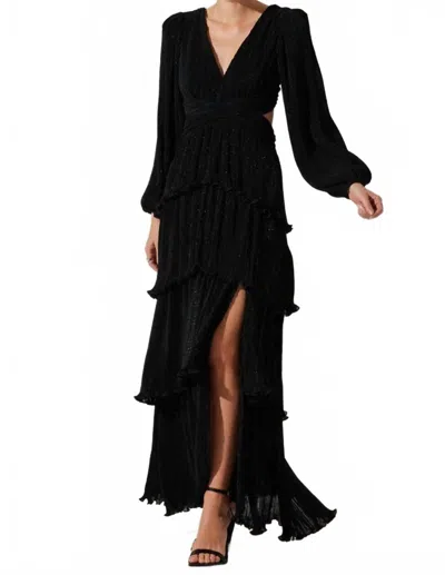 Astr Anora Vneck Pleated Tiered Maxi Dress In Black In Black