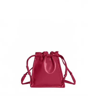 Lemiz Women's Mini Bowie Drawstring Crossbody Leather Bag In Fuschia