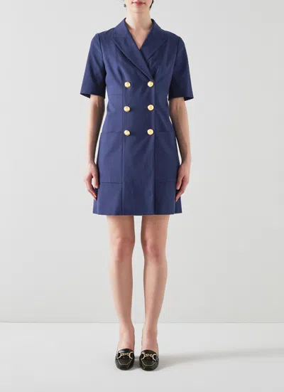 Lk Bennett Womens Blu-navy Kennedy Double-breasted Woven Mini Dress In Blue